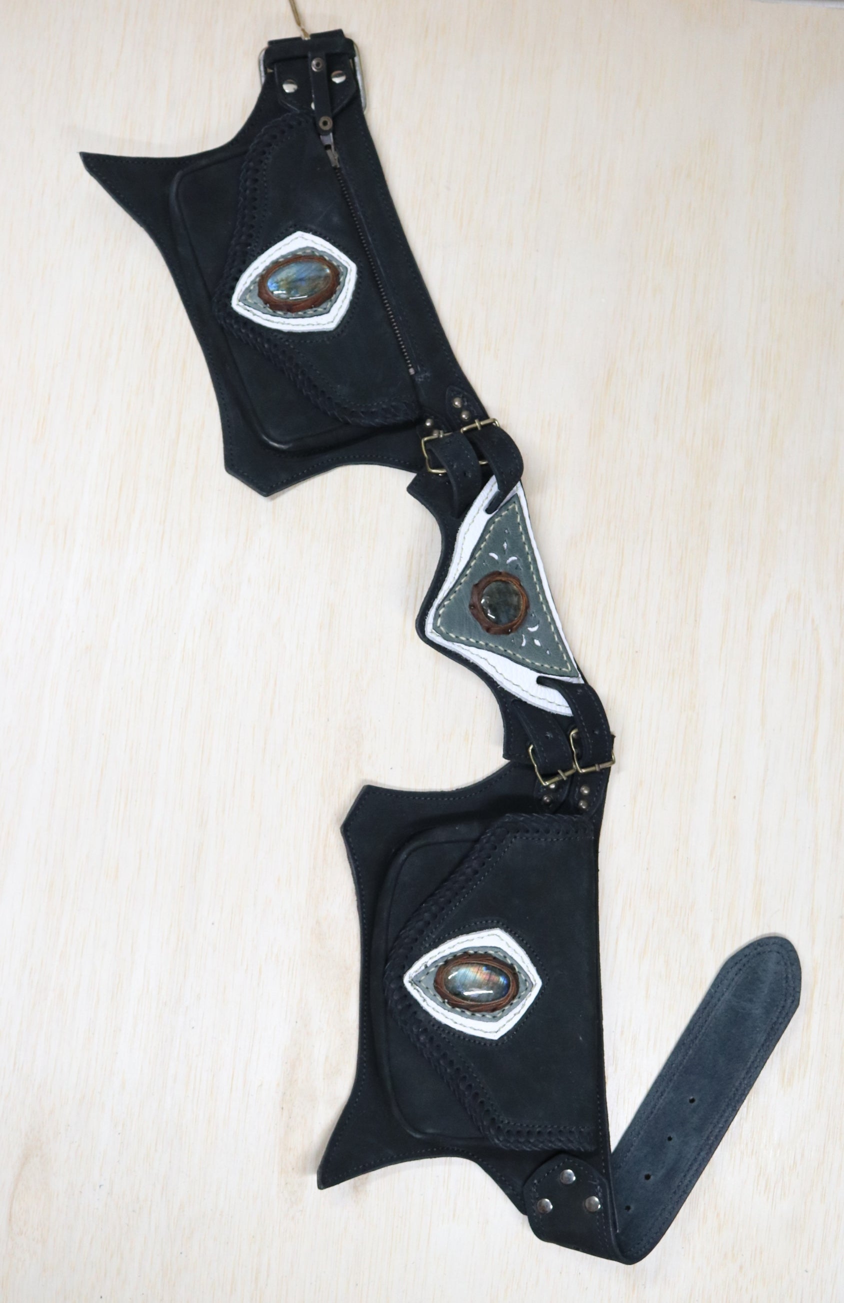 El Milagro Hip Belt | Black Suede Leather | Labradorite