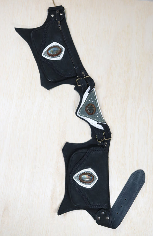 El Milagro Hip Belt | Black Suede Leather | Labradorite