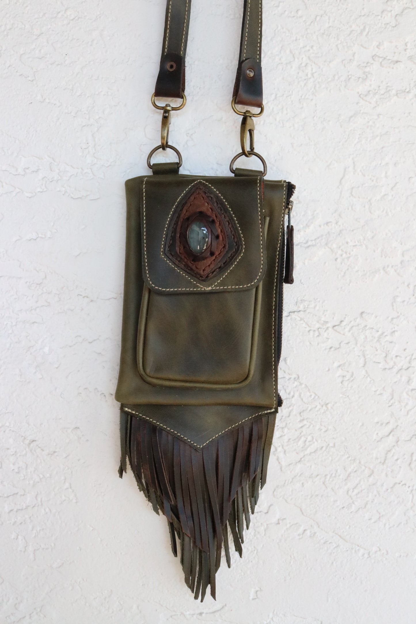 Boreal Bag | Green Leather | Labradorite