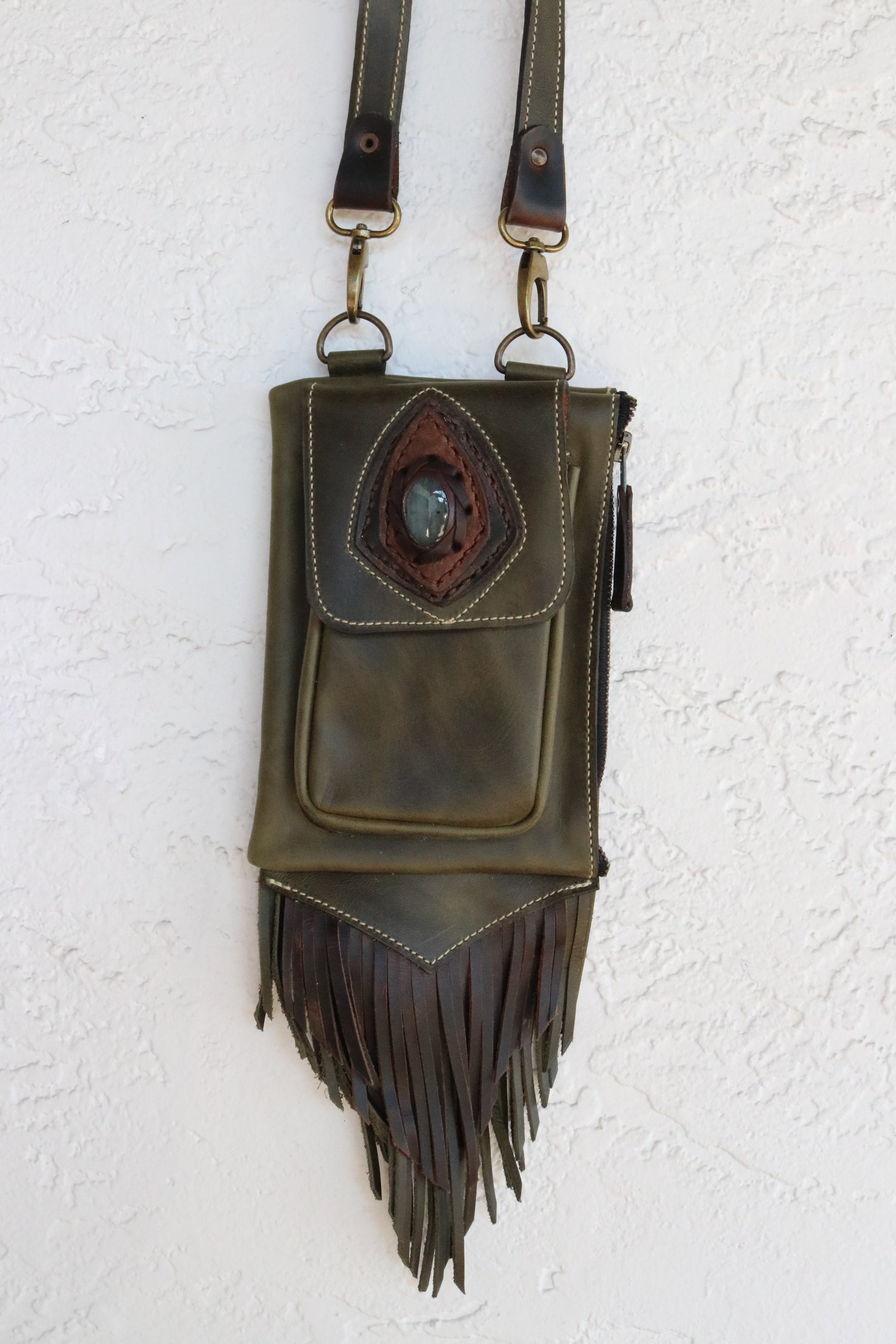 Boreal Bag | Green Leather | Labradorite