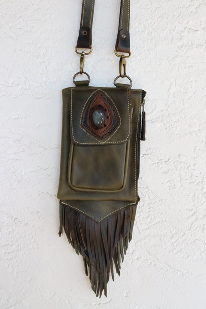 Boreal Bag | Green Leather | Labradorite