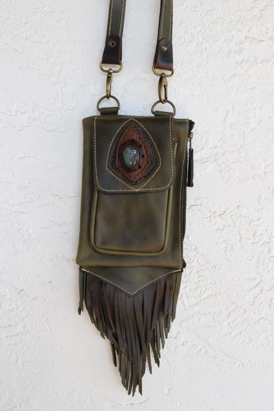 Boreal Bag | Green Leather | Labradorite