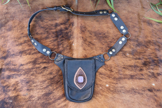 El Comandante Hip Belt | Black Leather | Charoite