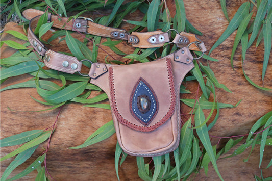 El Comandante Hip Belt | Beige Leather | Labradorite