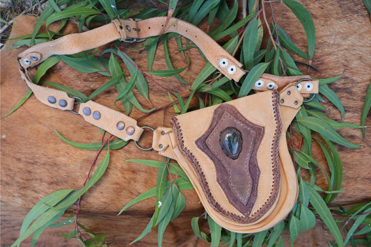 El Coyote Hip Belt | Beige Leather | Labradorite