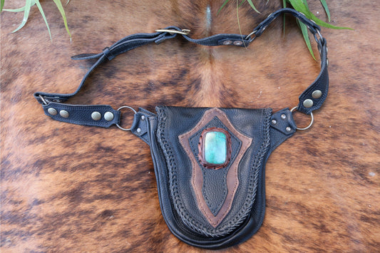 El Coyote Hip Belt | Black Leather | Chrysocolla