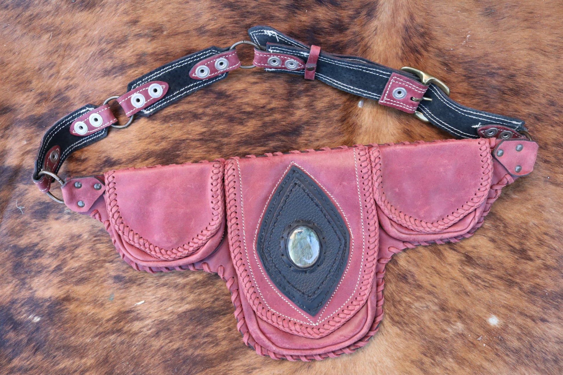 Bolivar Hip Belt | Red Leather | Labradorite