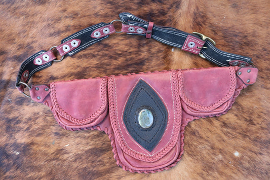 Bolivar Hip Belt | Red Leather | Labradorite