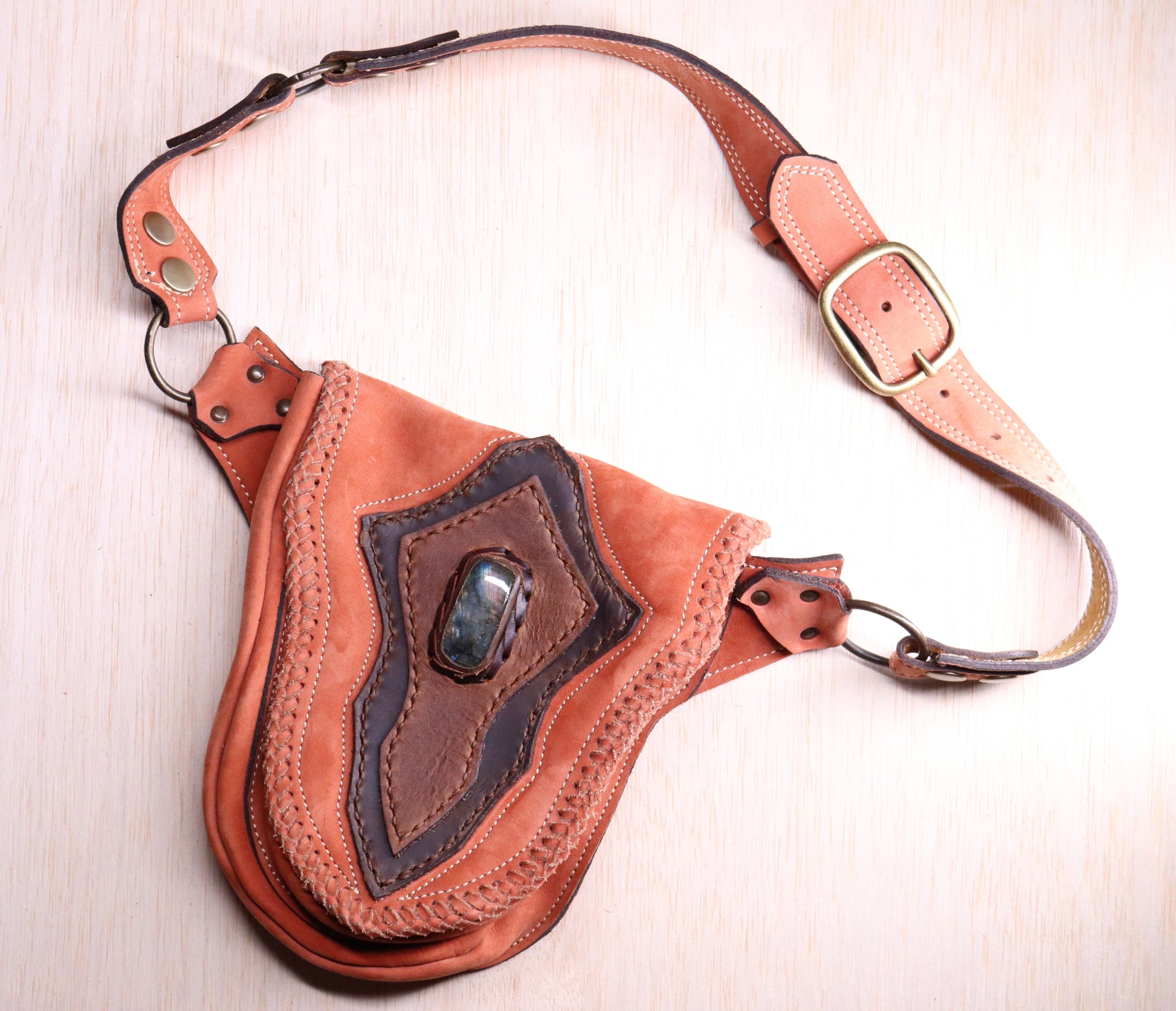El Coyote Hip Belt | Orange Suede Leather | Labradorite