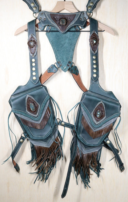 Men's El Viajero Holster | Blue Leather | Labradorite | With Fringe