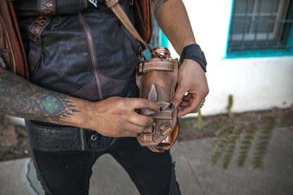 Water Bottle Holster | Brown Leather | Labradorite
