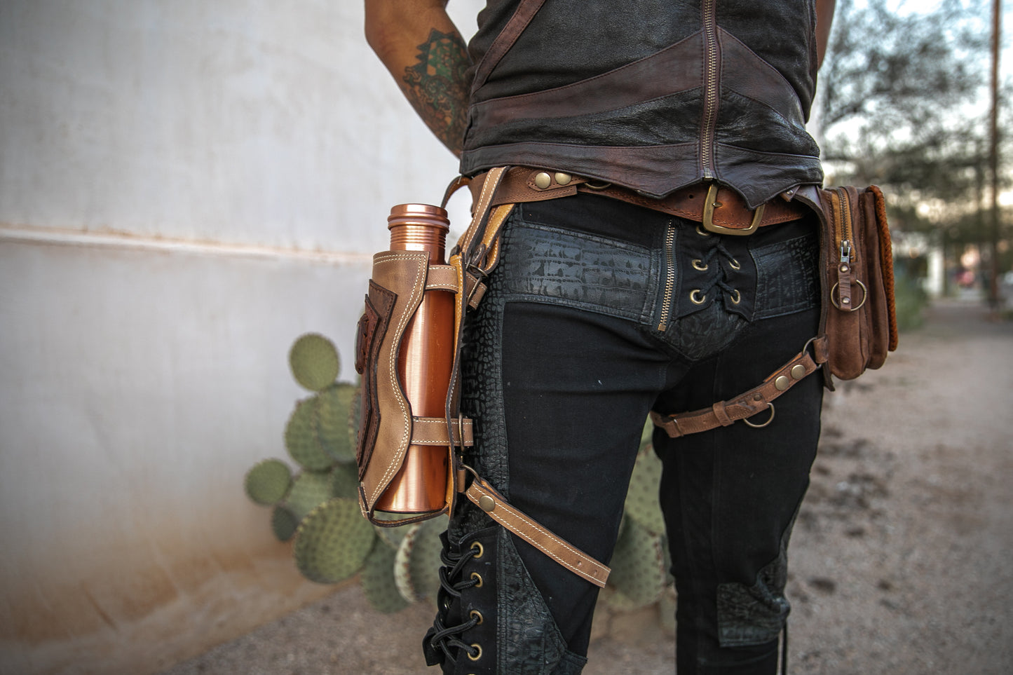 Water Bottle Holster | Gray Leather | Amethyst