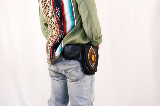 Bolivar Hip Belt | Black Leather | Bumble Bee Jasper