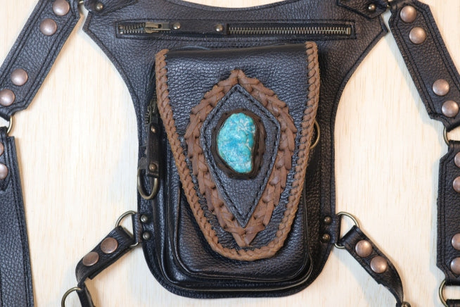 Aventurera Utility Belt | Black Leather | Turquoise Stone