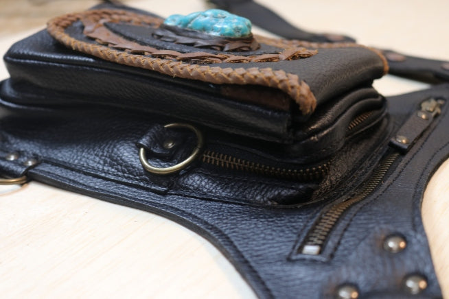 Aventurera Utility Belt | Black Leather | Turquoise Stone