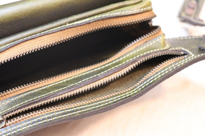 Sato Cross Body | Green Leather | Amber Stone