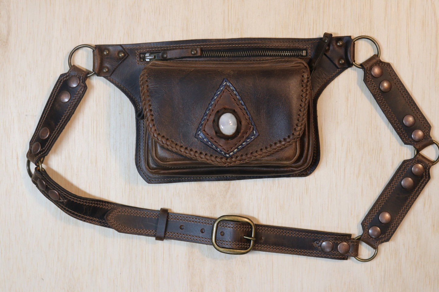 Sato Cross Body | Brown Leather | Moonstone Stone