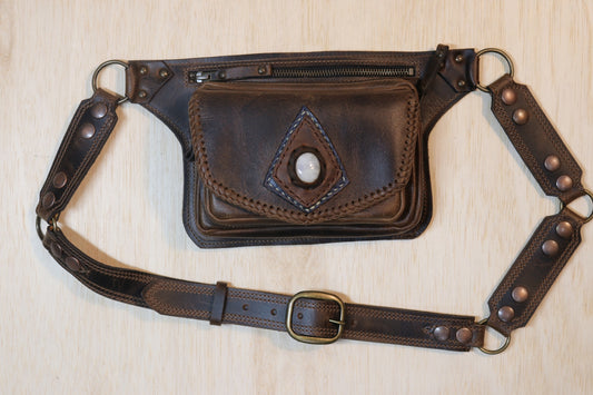Sato Cross Body | Brown Leather | Moonstone Stone