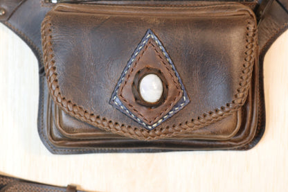 Sato Cross Body | Brown Leather | Moonstone Stone