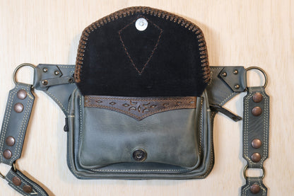 Sato Cross Body | Gray Leather | Tigers Eye Stone
