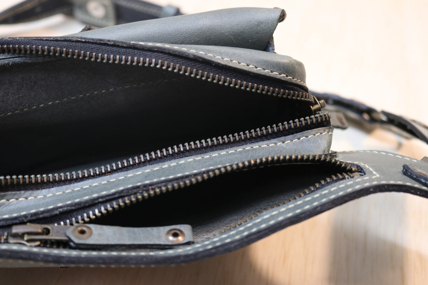 Sato Cross Body | Gray Leather | Tigers Eye Stone