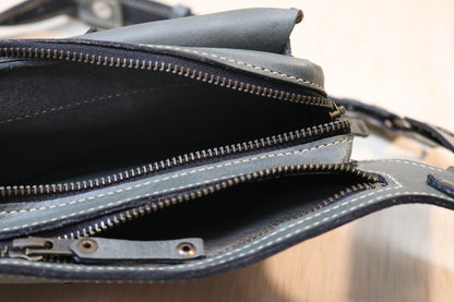 Sato Cross Body | Gray Leather | Tigers Eye Stone