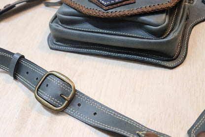 Sato Cross Body | Gray Leather | Tigers Eye Stone