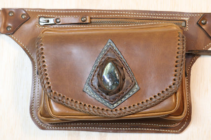 Sato Cross Body | Brown Leather | Labordorite Stone