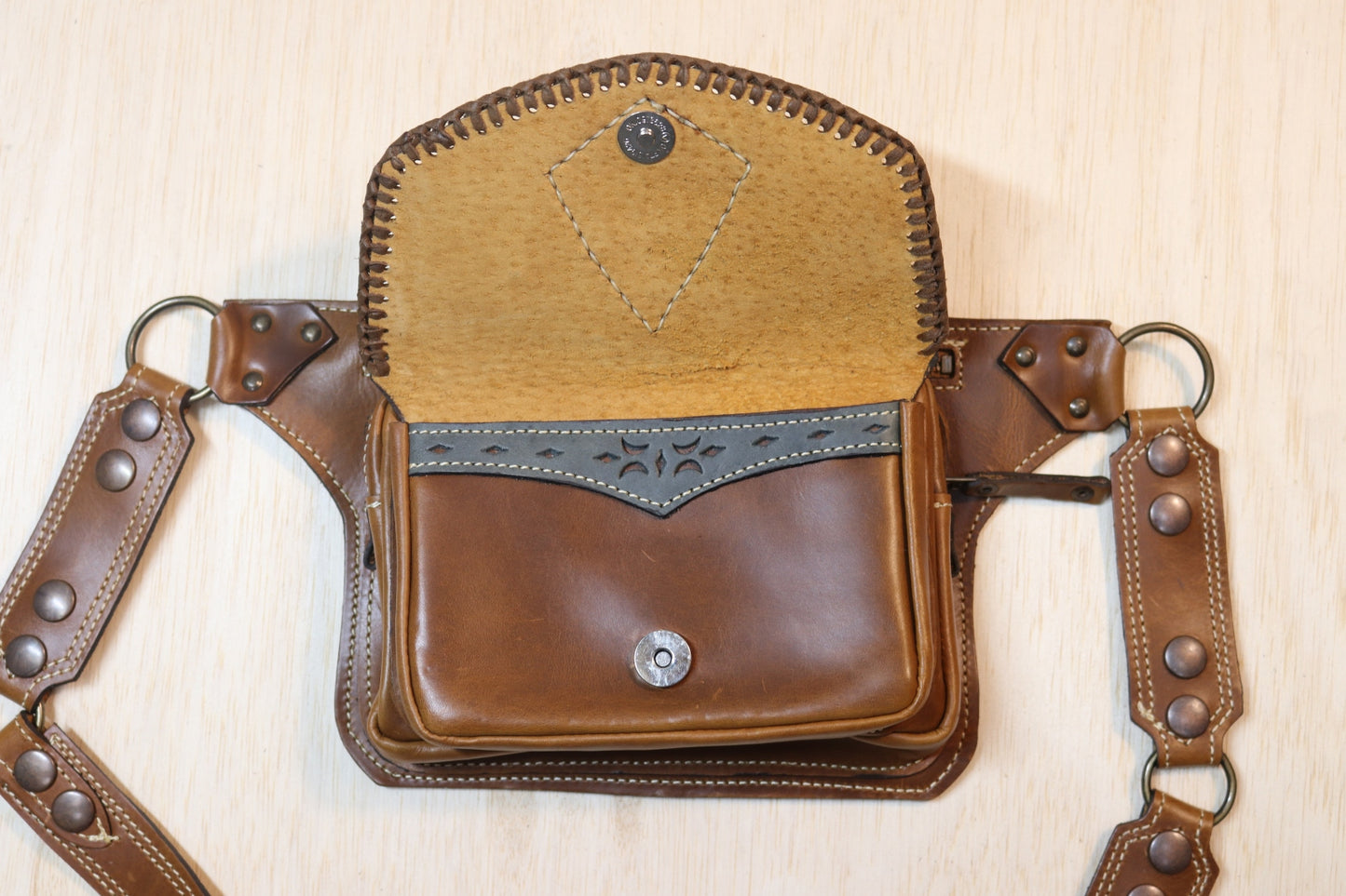 Sato Cross Body | Brown Leather | Labordorite Stone