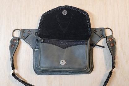 Sato Cross Body | Gray Leather | Lapis Stone