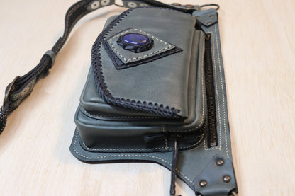 Sato Cross Body | Gray Leather | Lapis Stone