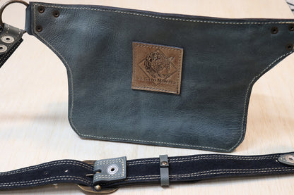 Sato Cross Body | Gray Leather | Lapis Stone