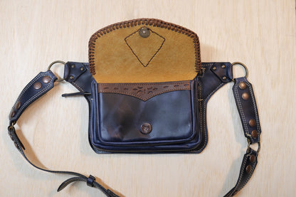 Sato Cross Body | Blue Leather | Silver Sheen Obsidian Stone