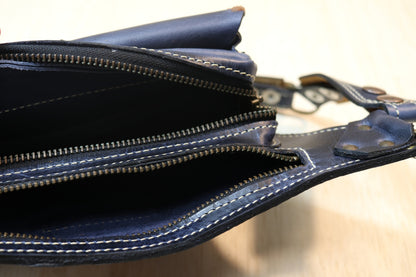 Sato Cross Body | Blue Leather | Silver Sheen Obsidian Stone