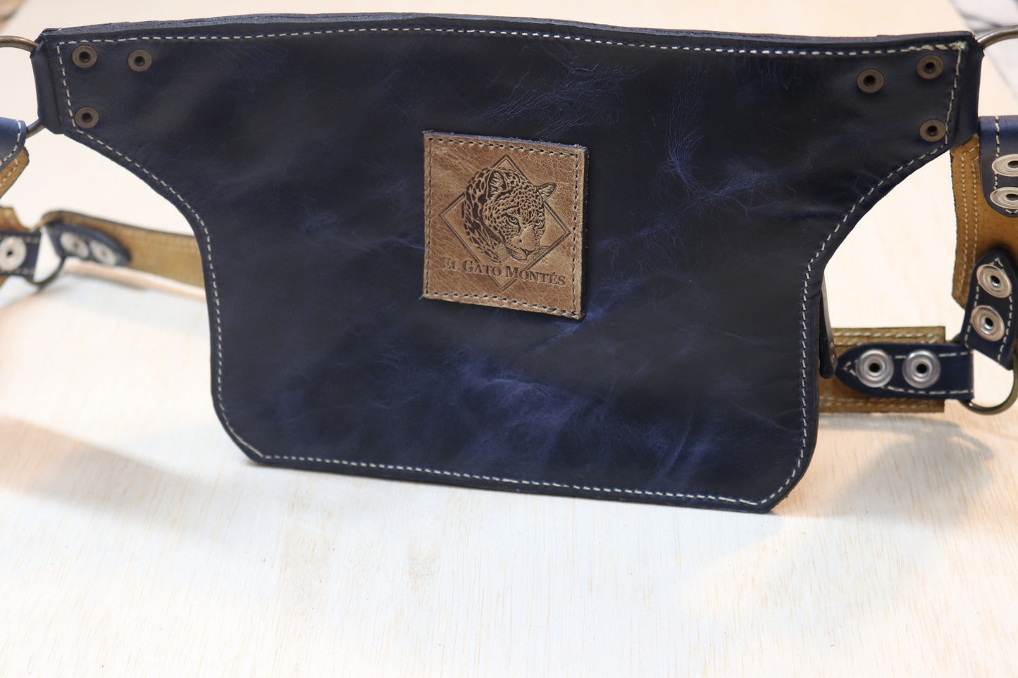 Sato Cross Body | Blue Leather | Silver Sheen Obsidian Stone