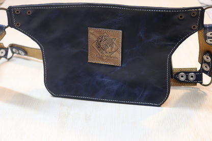 Sato Cross Body | Blue Leather | Silver Sheen Obsidian Stone