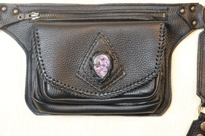 Sato Cross Body | Black Leather | Charoite Stone