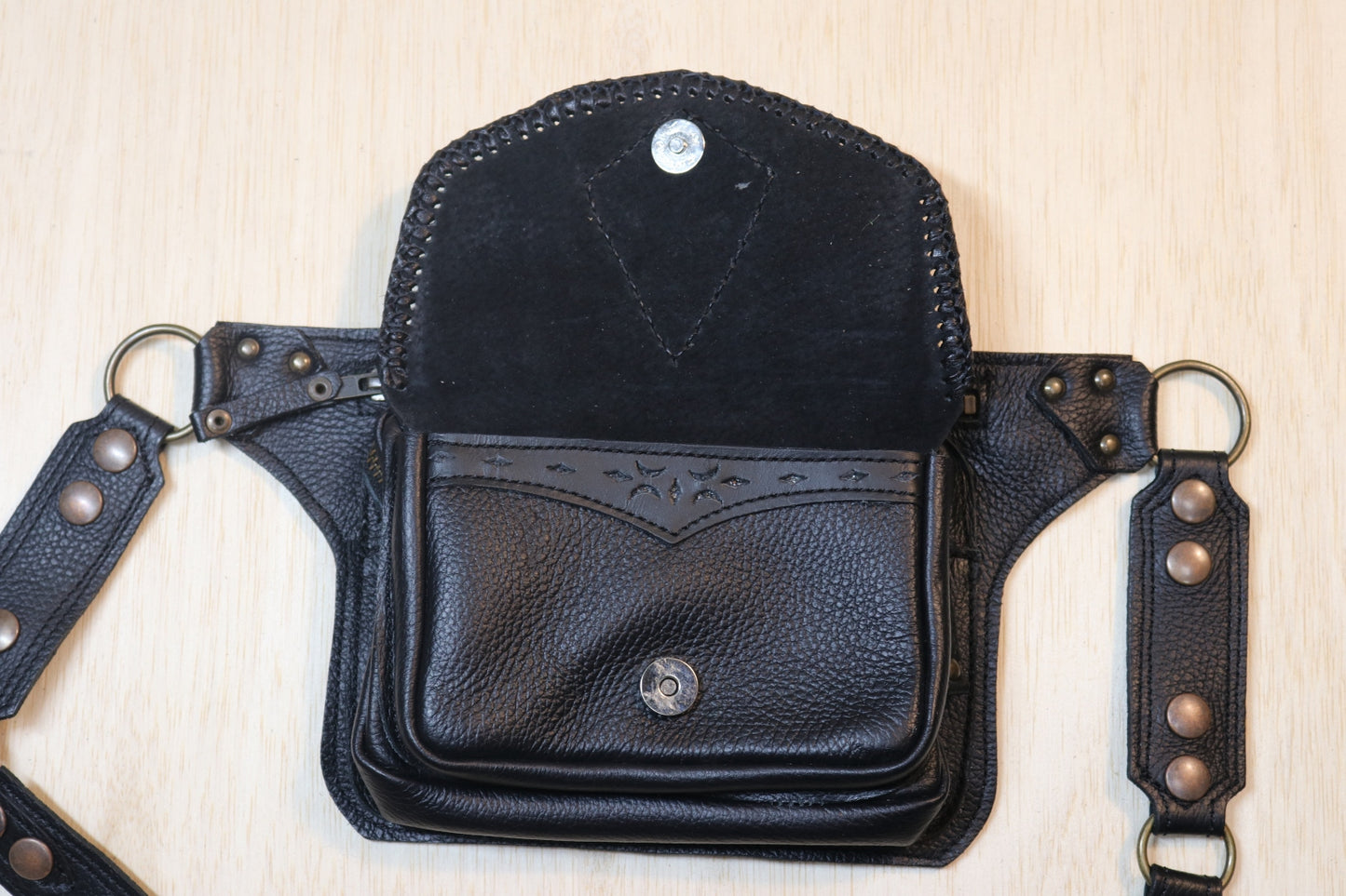 Sato Cross Body | Black Leather | Charoite Stone