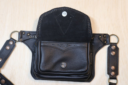 Sato Cross Body | Black Leather | Charoite Stone