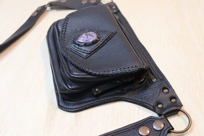Sato Cross Body | Black Leather | Charoite Stone