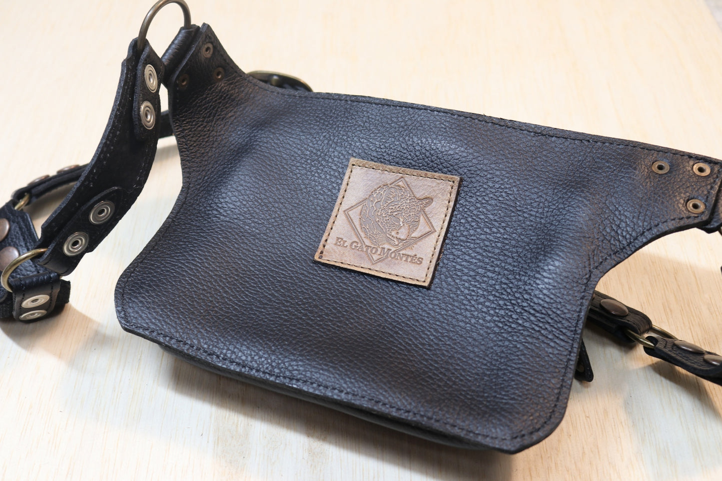 Sato Cross Body | Black Leather | Charoite Stone
