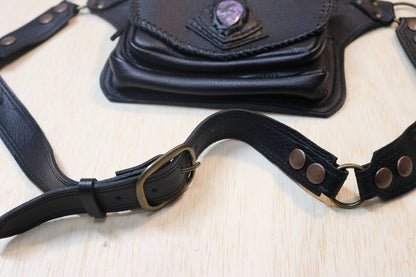 Sato Cross Body | Black Leather | Charoite Stone