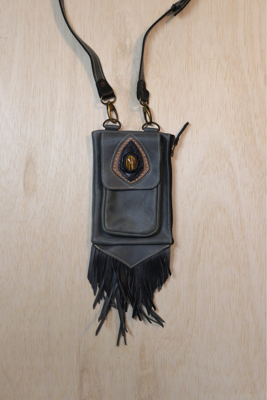 Boreal Bag | Gray Leather | Tigers Eye Stone