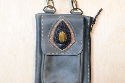 Boreal Bag | Gray Leather | Tigers Eye Stone