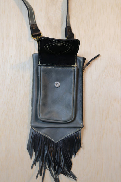 Boreal Bag | Gray Leather | Tigers Eye Stone
