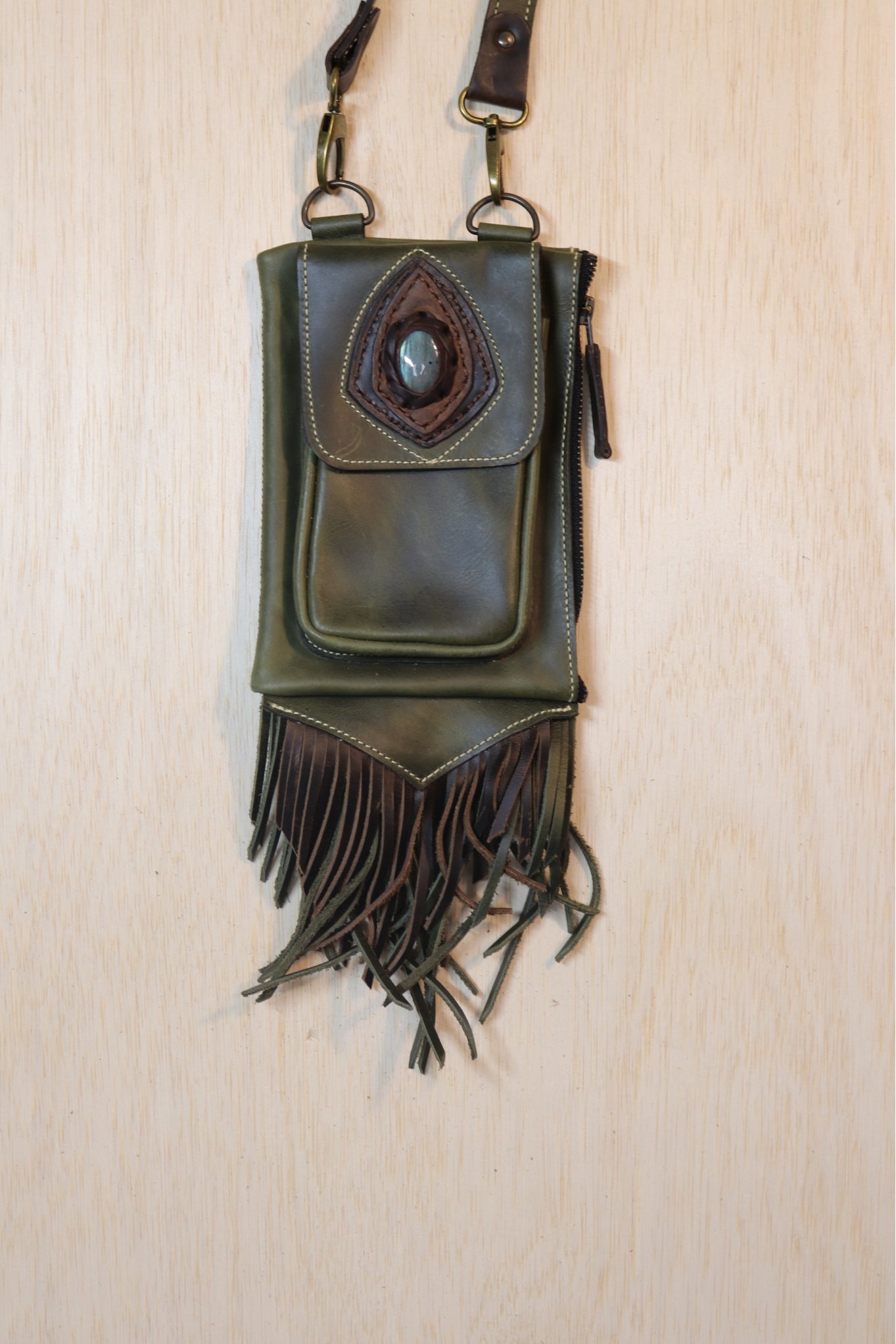 Boreal Bag | Green Leather | Labradorite