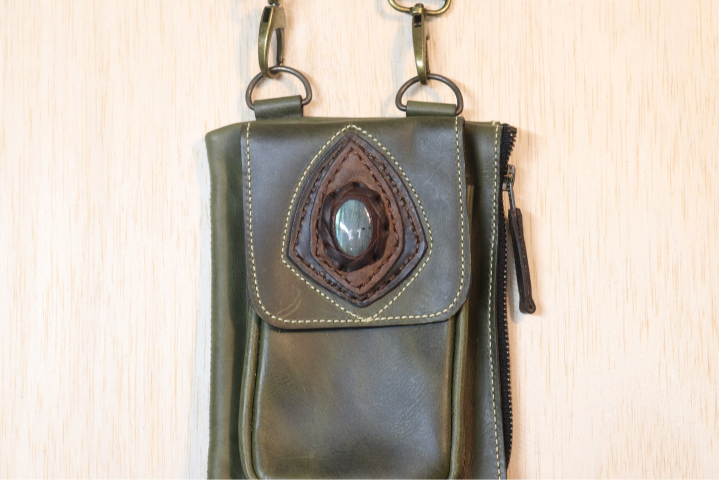 Boreal Bag | Green Leather | Labradorite