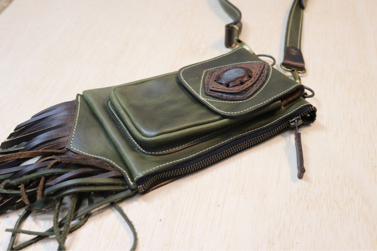 Boreal Bag | Green Leather | Labradorite