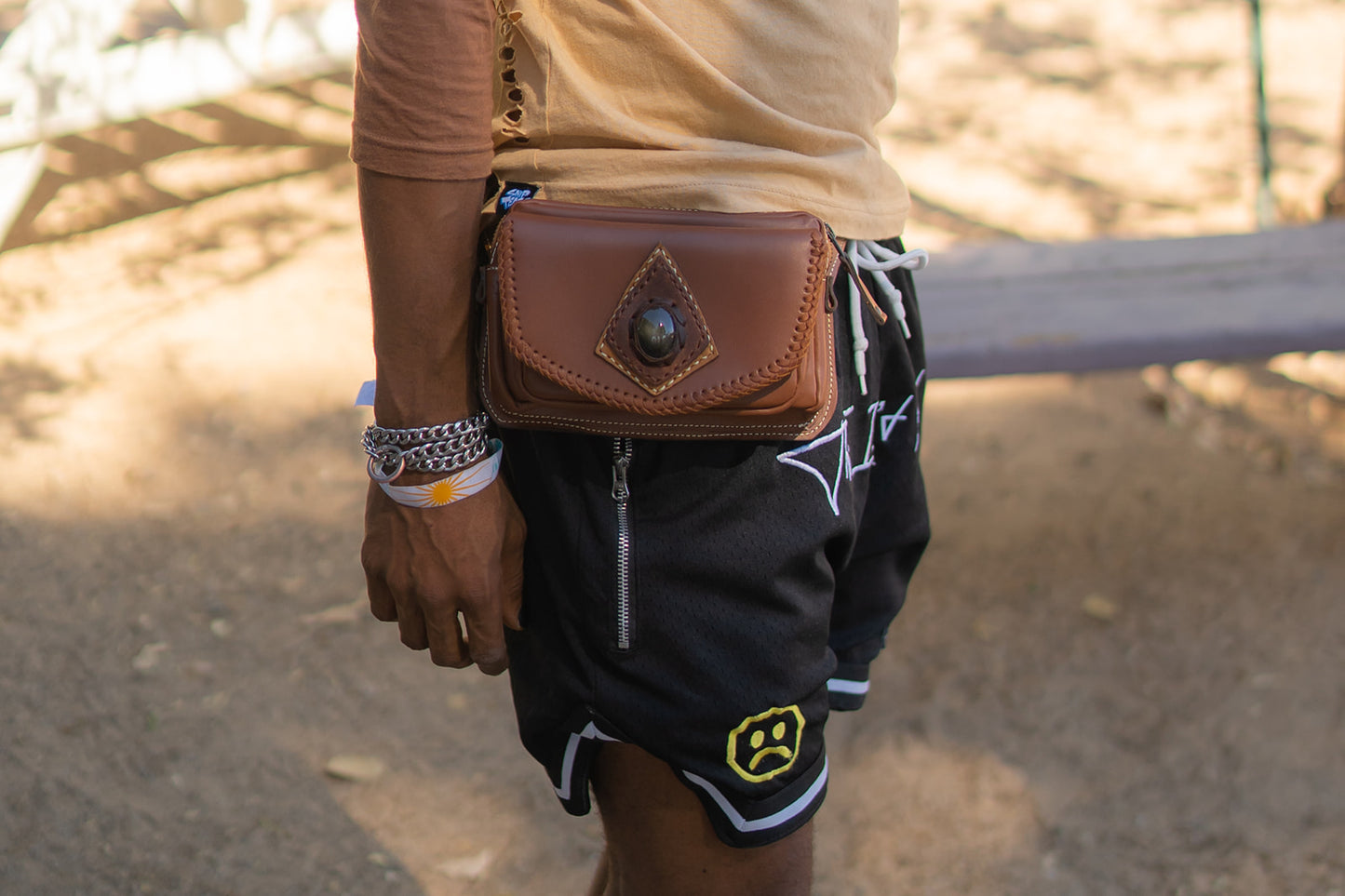 Sato Cross Body | Brown Leather | Moonstone Stone